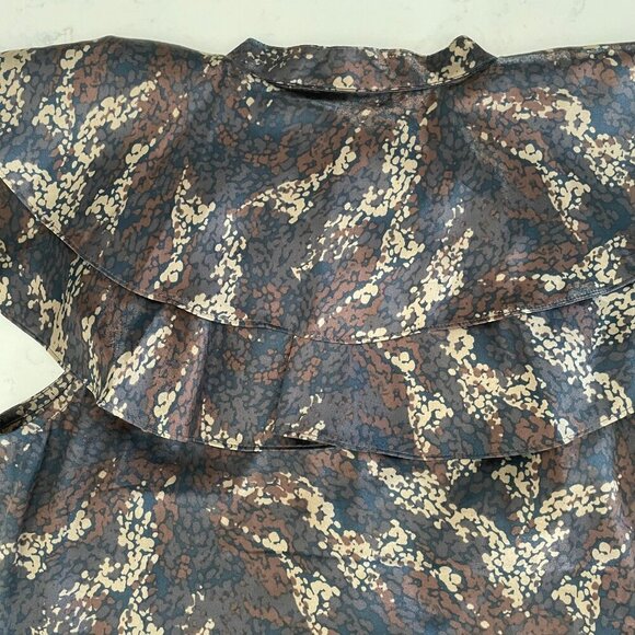BCBGeneration Cap Sleeve Mandarin Collar Polyester Print Top Navy Cream Sz 4 - Picture 8 of 11